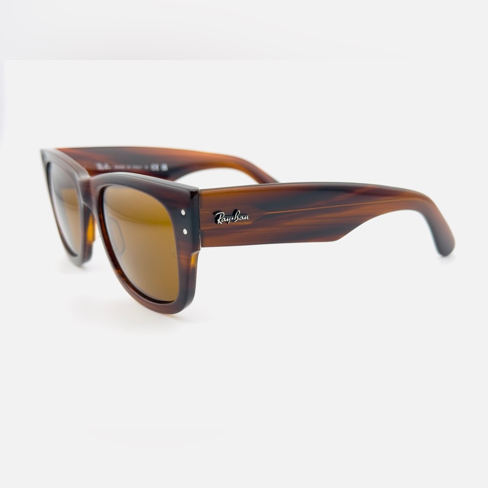 Ray-Ban Mega Wayfarer Sunglasses RB0840S Polished Striped Havana Brown Lenses - Picture 10 of 14
